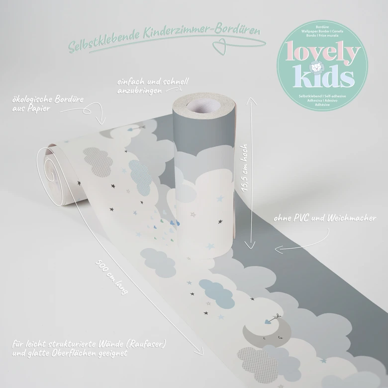 A.S. Création Lovely Kids Frise autocollante enfant - Gris, Bleu 