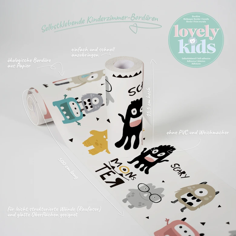 Lovely Kids selbstklebende Kinderzimmer Bordüre Monster Party mit niedlichen Monstern 