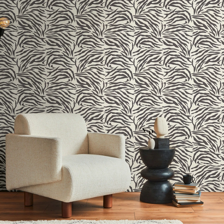 Zebra behang zwart wit - dierenprint patroon behang - Vliesbehang modern 