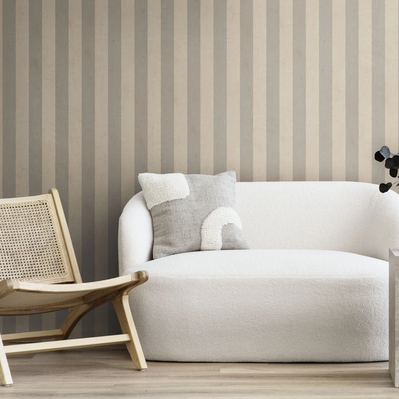 Stripe behang beige grijs - klassiek Vliesbehang met strepen - mat & tijdloos 