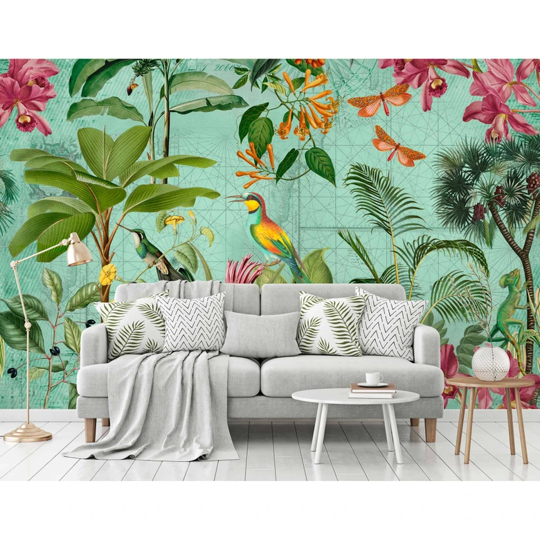 Livingwalls papier peint photo ARTist Tropical Paradise Oiseaux et papillons verts 