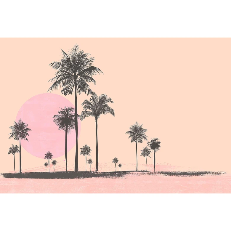 Livingwalls Fototapete ARTist Miami Beach Sunrise mit Palmen braun, orange, rosa 