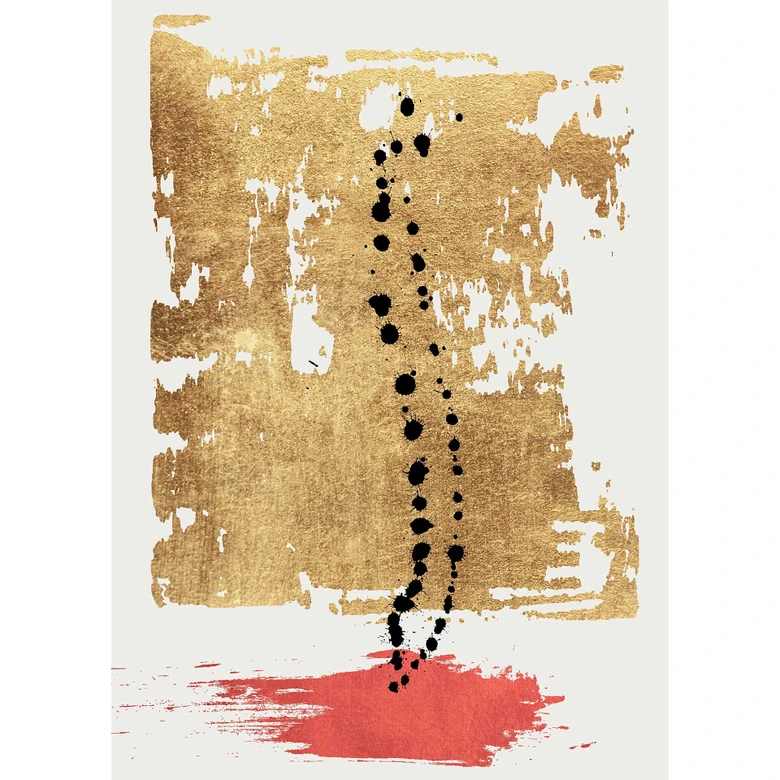 Livingwalls Fototapete ARTist Drip Drop abstrakte Kunst gold, rot, schwarz, weiß 