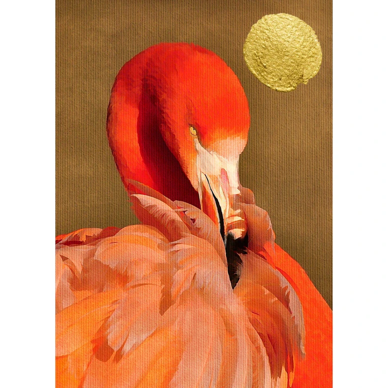 Livingwalls Fototapete ARTist Flamingo in Sun mit Flamingo gold, rot 