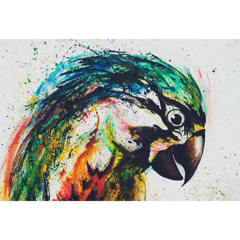 Livingwalls Fototapete ARTist Parrot mit Papagei blau, gelb, grau, grün, rot, schwarz 
