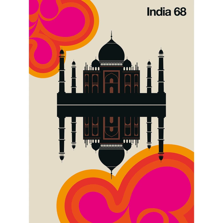 Livingwalls Fototapete ARTist India 68 Taj Mahal beige, braun, orange, rosa, rot, schwarz 