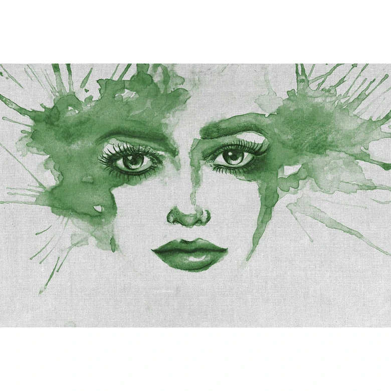 Livingwalls Fototapete ARTist Watercolour Face in Wasserfarben Optik grau, grün 