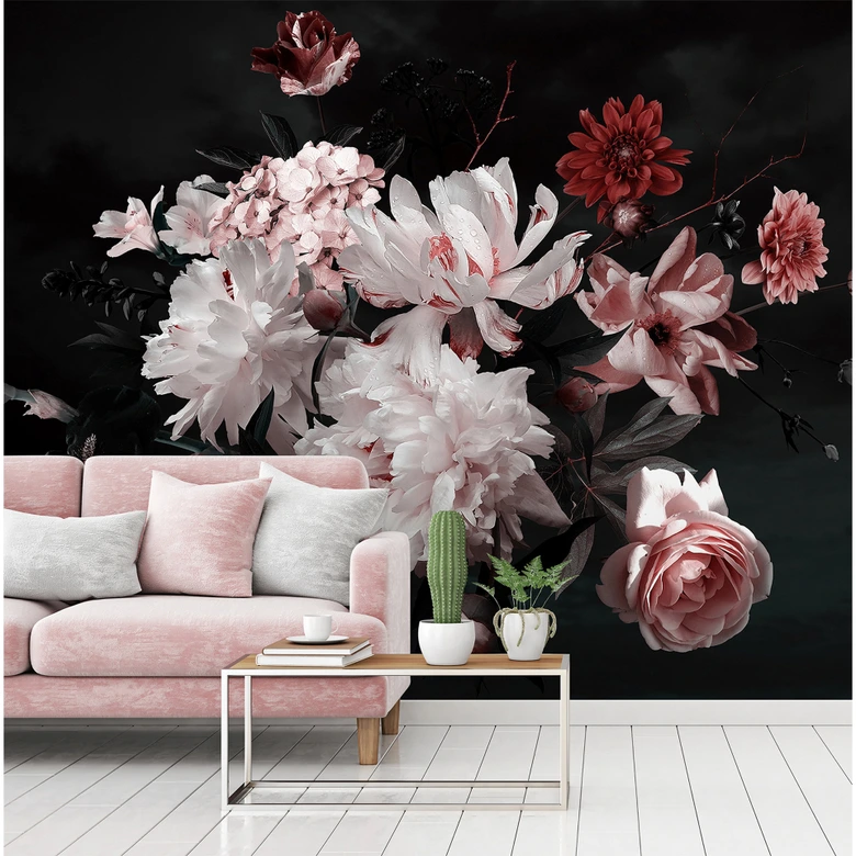 photo wallpaper Designwalls in white and pink non-woven wallpaper BunchofFlower roses  