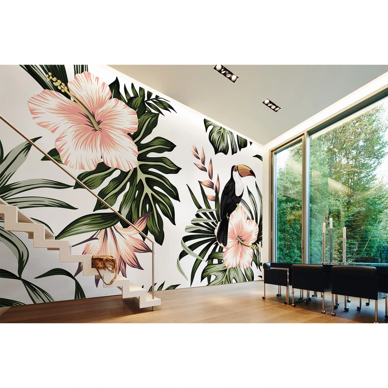 Livingwalls Fototapete Designwalls Toucan Blumen 