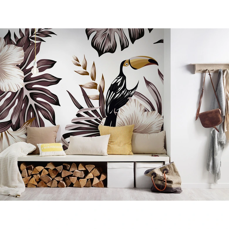 Livingwalls Fototapete Designwalls Toucan Blumen 