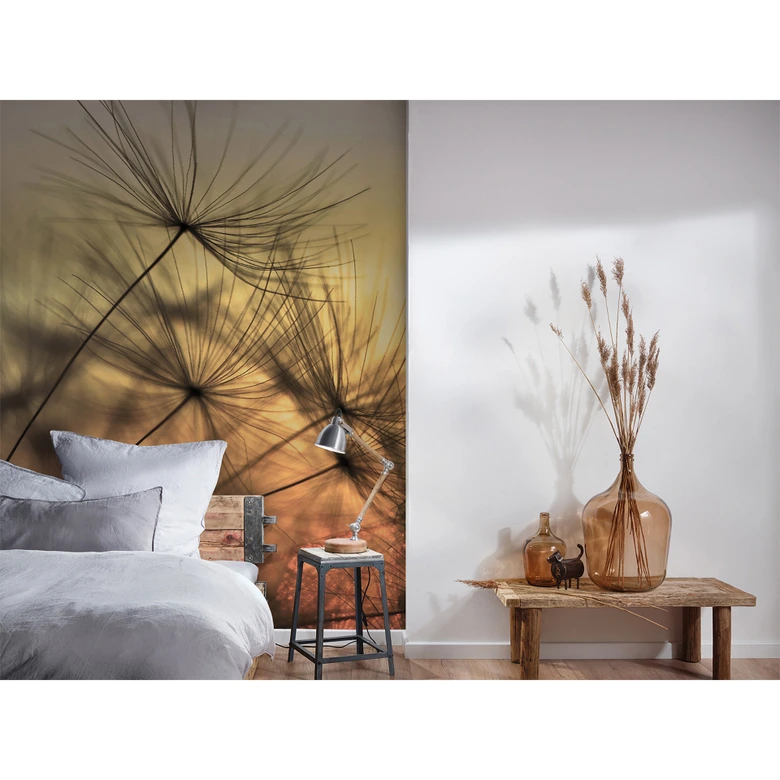 photo wallpaper designwalls in yellow and black non-woven wallpaper FlyingDandelion nature dandelion 