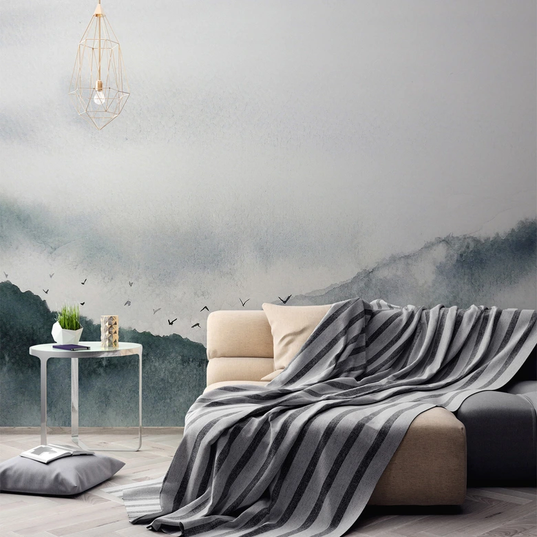 Designwalls i grå og sort 0photowaller Designwalls non-woven tapet GloomyLandscape fugle natur 