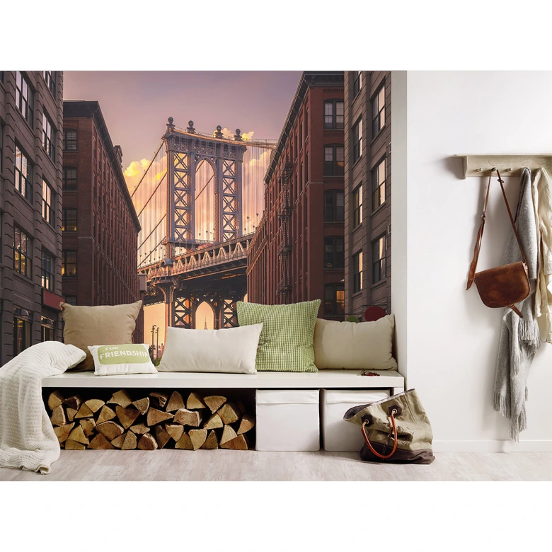 non-woven wallpaper BrooklynBridge Bridge New York photo wallpaper Designwalls in brown and grey  