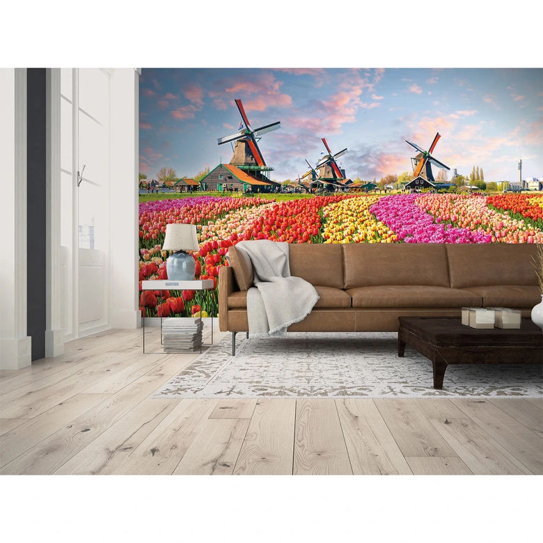 Livingwalls Fototapete Designwalls Zaanse Schans Blumen 