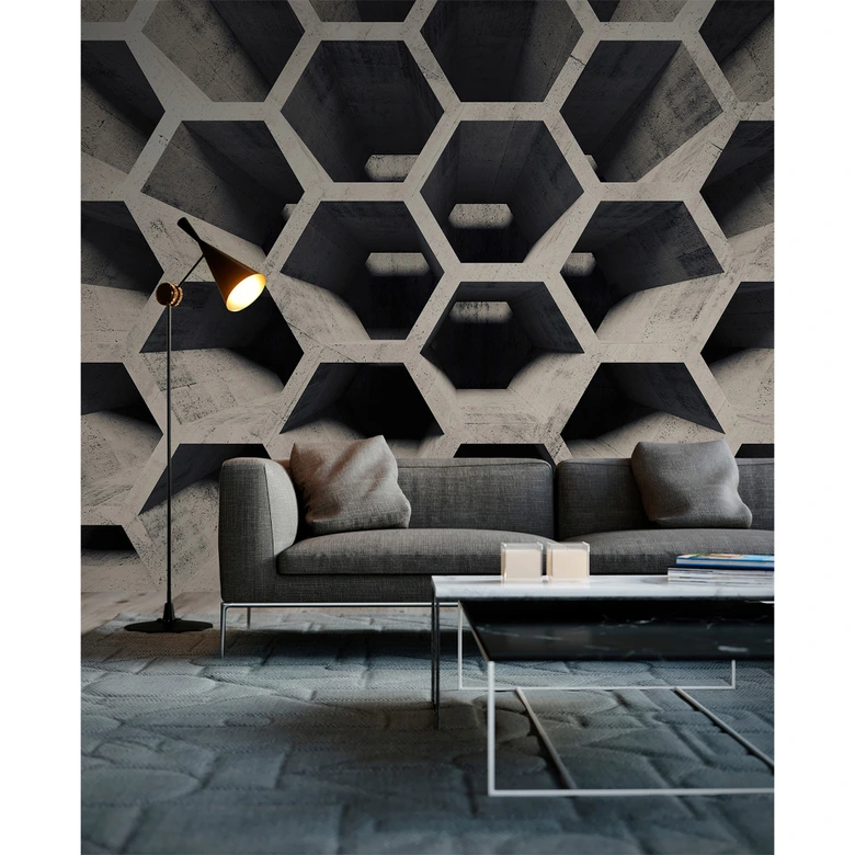 foto tapet Designwalls i grå og sort non-woven tapet HoneycombStructure beton look 
