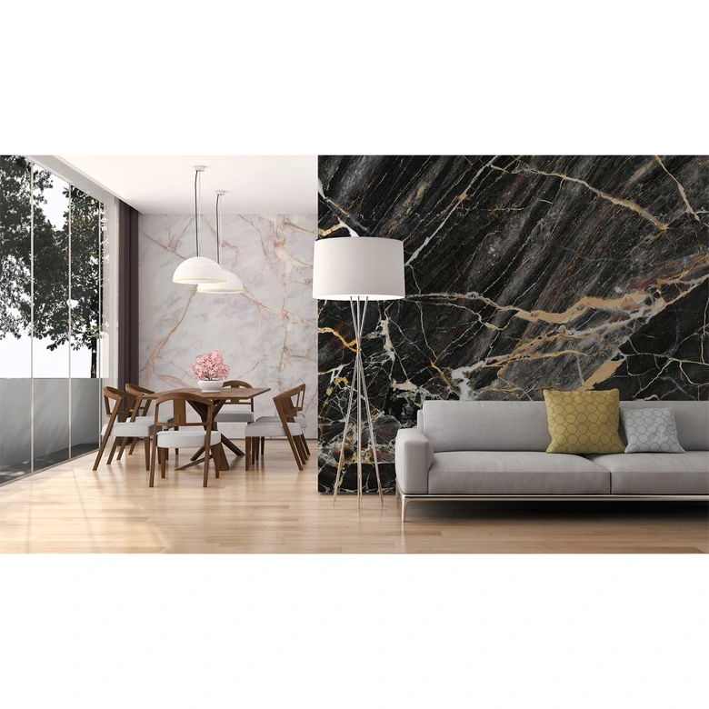 Livingwalls Fototapete Designwalls Black Gold Marble in Marmoroptik 