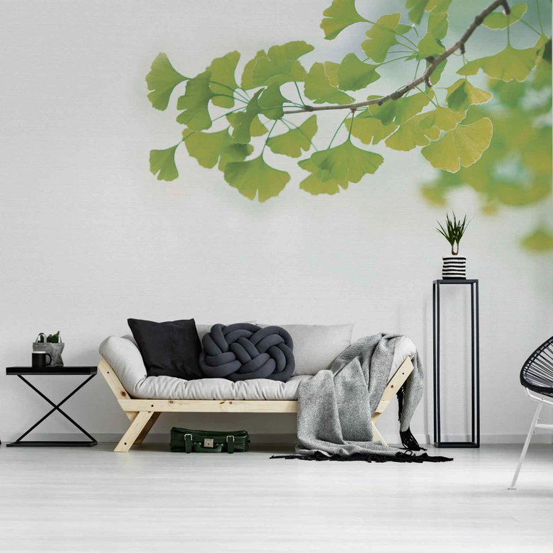 Fototapete Betonoptik Ginkgo1 in grau grün - Vliestapete Designwalls 2 - 2,55 x 3,5 m 