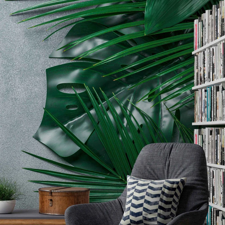 Fototapete Natur PalmLeaves in grau grün - Vliestapete Designwalls 2 - 2,55 x 3,5 m 