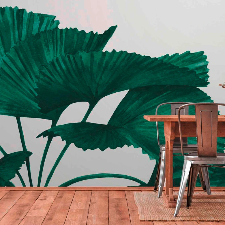 Fototapete Pflanzen TropicalLeaves in grau grün - Vliestapete Designwalls 2 - 2,55 x 3,5 m 