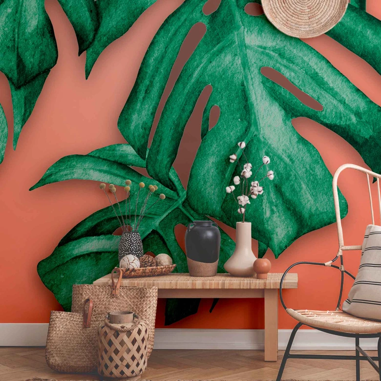 Fototapete Natur PalmOrange in orange grün - Vliestapete Designwalls 2 - 2,55 x 3,5 m 