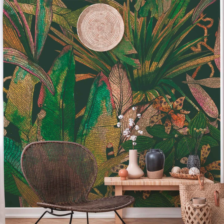 Fototapete Floral Jungle in grün gelb - Vliestapete Designwalls 2 - 2,55 x 3,5 m 