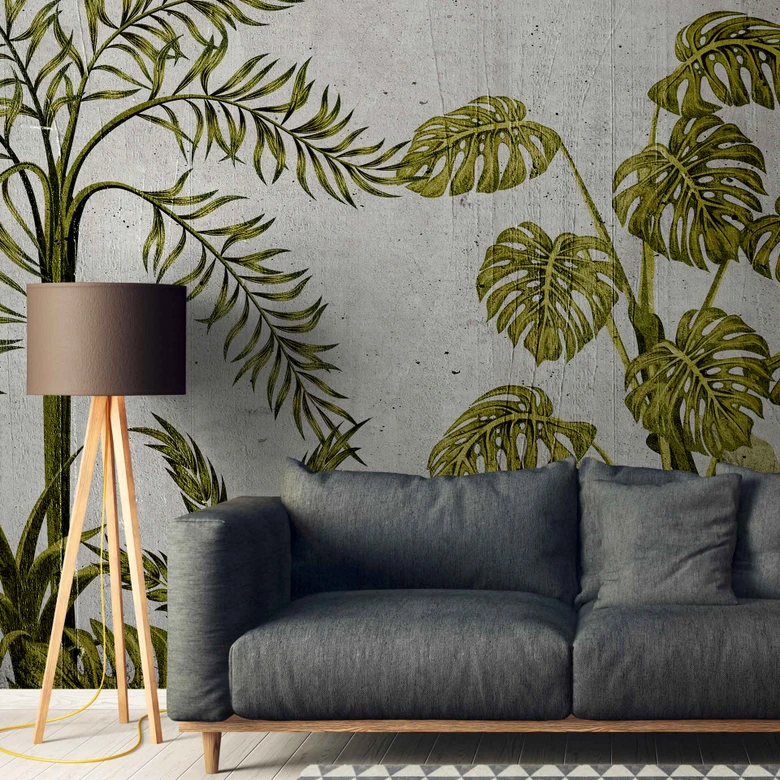Fototapete Gemälde JungleConcret2 in grau grün - Vliestapete Designwalls 2 - 2,55 x 3,5 m 