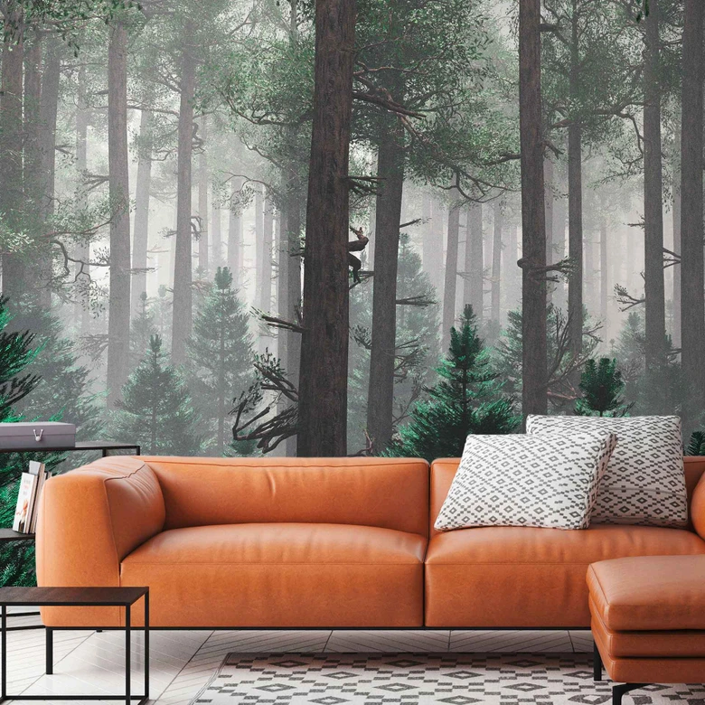 Trees In Fog bosbehang in grijsgroen - vliesbehang Designwalls 2 - 2,55 x 3,5 m 