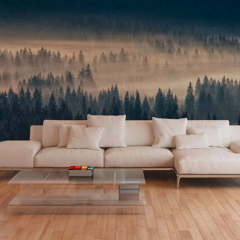 Fototapete Gemälde ForestInFog in blau beige - Vliestapete Designwalls 2 - 2,55 x 3,5 m 