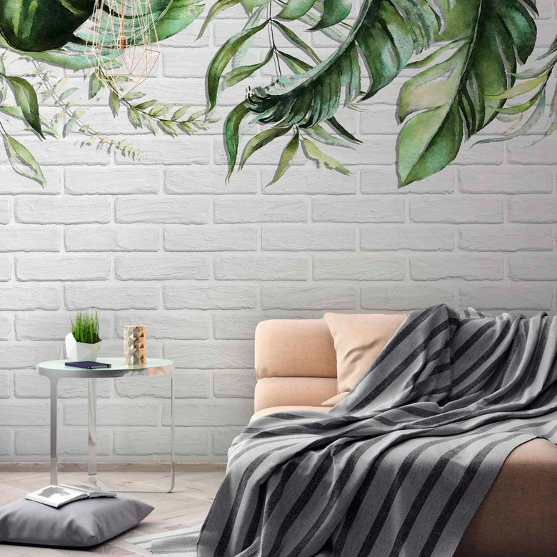 WatercolorLea2 planten behang in grijs groen - vliesbehang Designwalls 2 - 2,55 x 3,5 m 