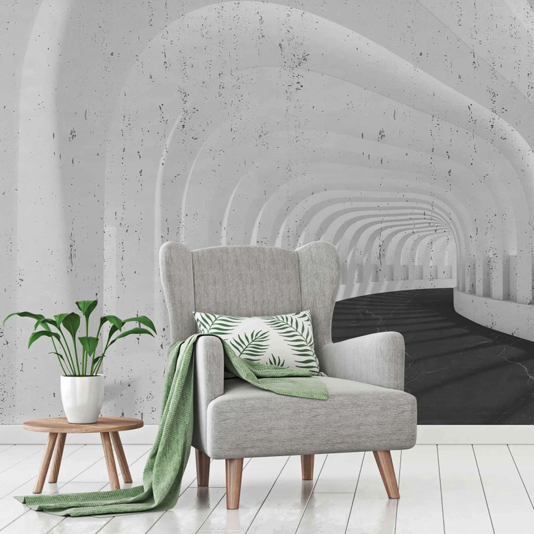 EndlessHallway grå svart - non-woven Fototapet Designwalls 2 - 2,55 x 3,5 m 