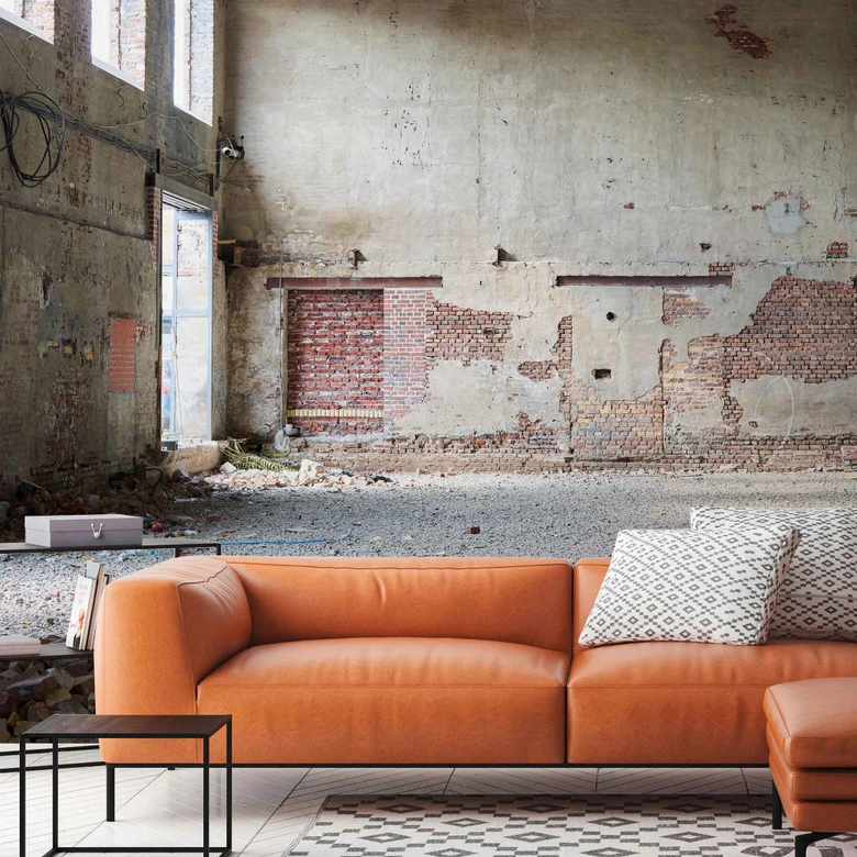 Betonglook IndustryHall tapet i brungrått - Fototapet Designwalls 2 - 2,55 x 3,5 m 