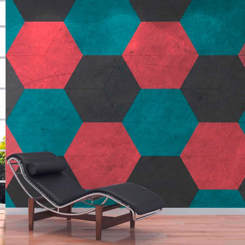 Grafisch motiefbehang Hexago1 grijs roze - vliesbehang Designwalls 2 - 2,55 x 3,5 m 