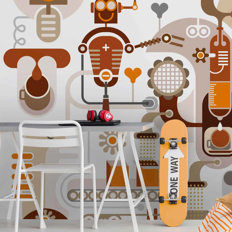 Retro Robot behang in wit beige - vliesbehang Designwalls 2 - 2,55 x 3,5 m 