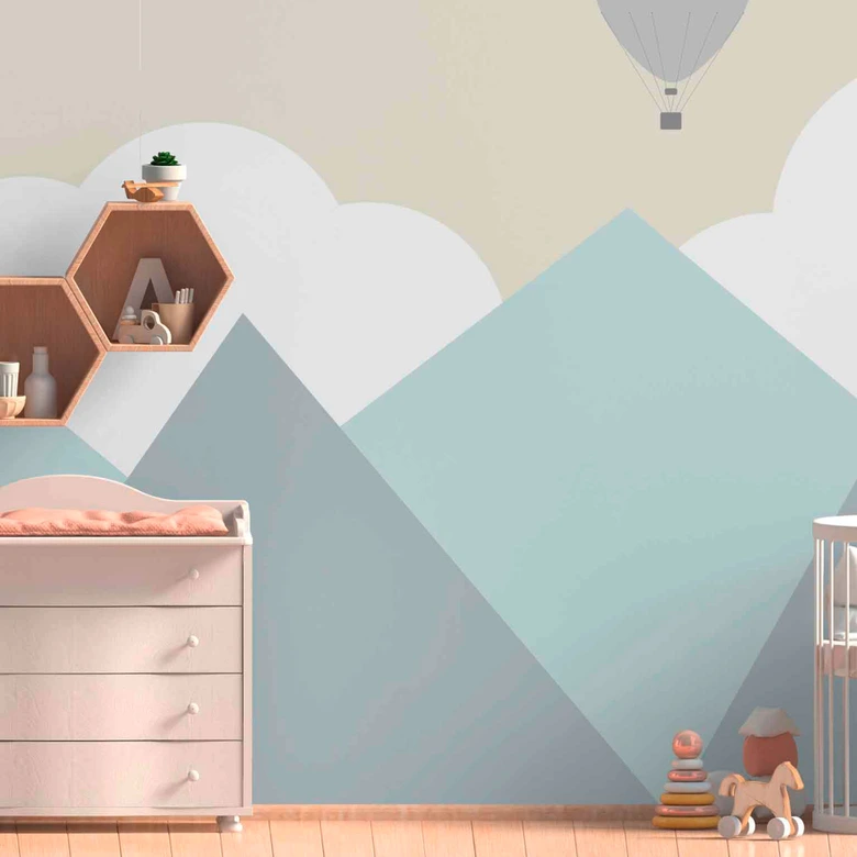 KidsMountains3 bergstapet i grönt vitt - Fototapet i non-woven Designwalls 2 - 2,55 x 3,5 m 