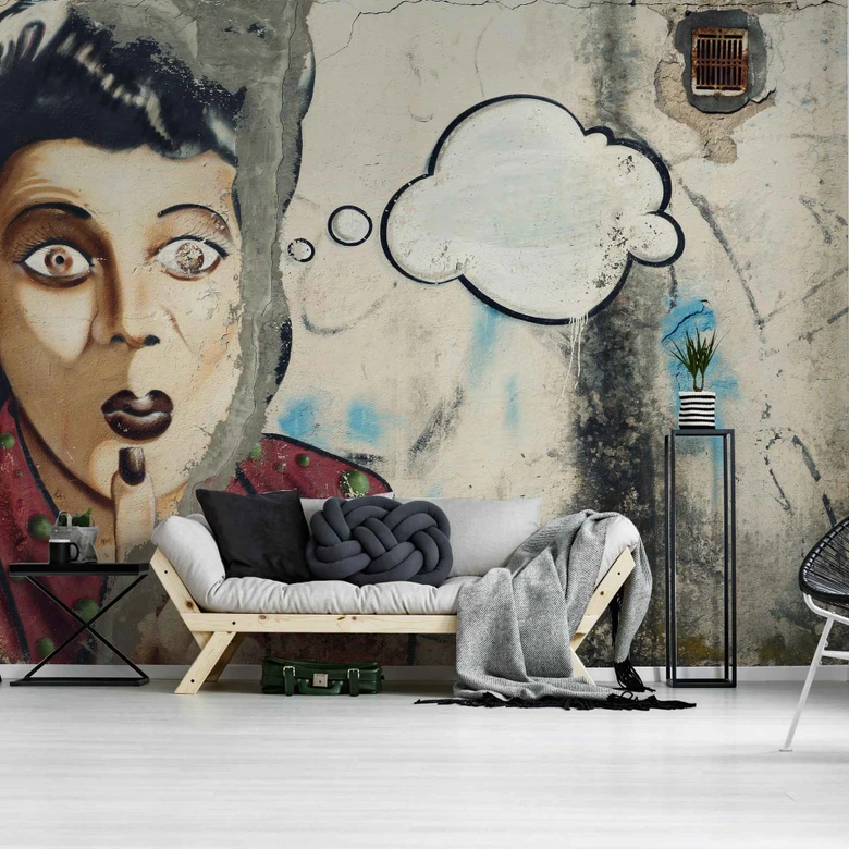 Fototapete Fantasy StreetArtWoman in grau beige - Vliestapete Designwalls 2 - 2,55 x 3,5 m 