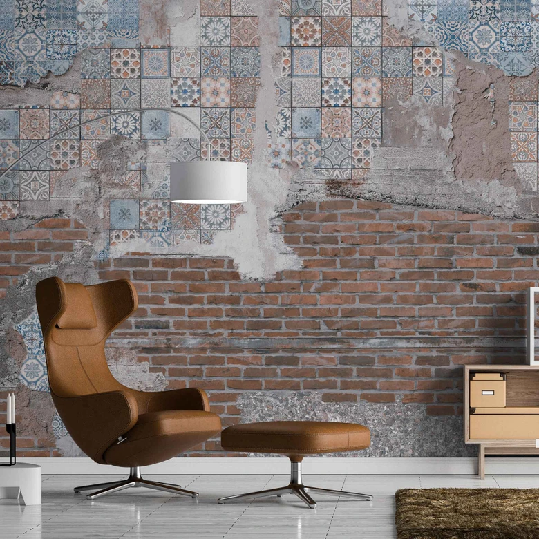 Fototapete Stein Stones&Tiles in kupfer blau - Vliestapete Designwalls 2 - 2,55 x 3,5 m 