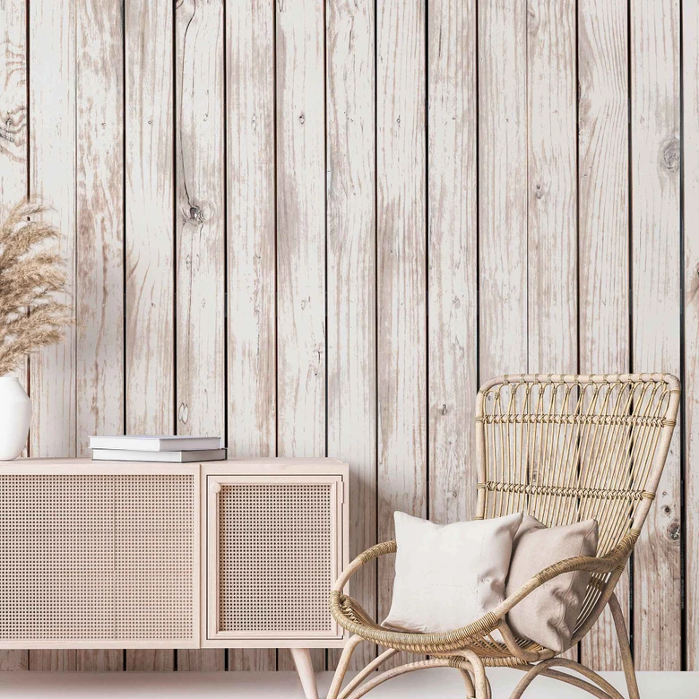 Papel pintado Paneles de madera Wood1 en beige marrón - Papel pintado no tejido Designwalls 2 - 2,55 x 3,5 m 