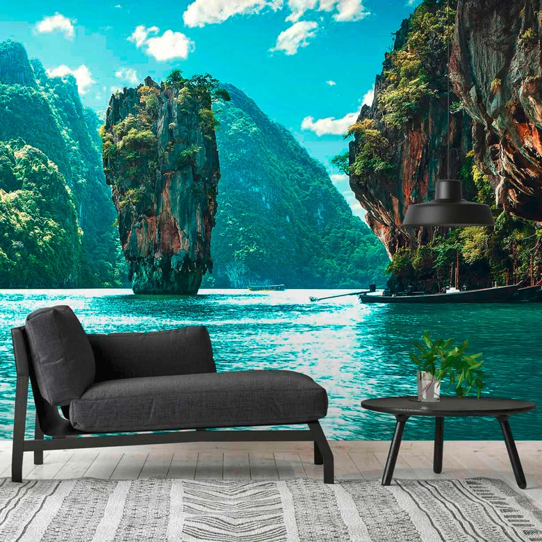 Fototapete Berge ThailandIsland in türkis grün - Vliestapete Designwalls 2 - 2,55 x 3,5 m 