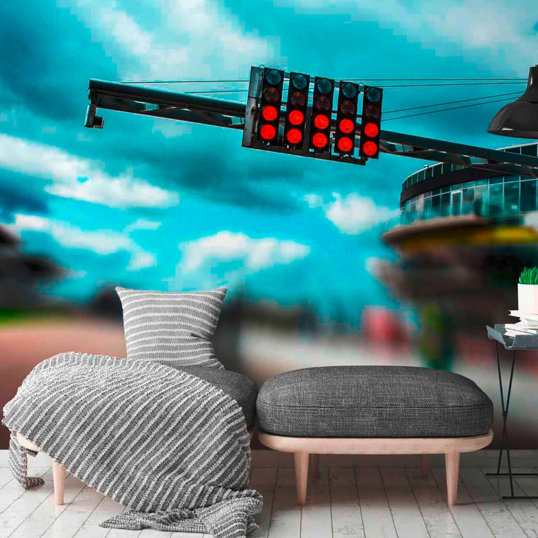 Fototapeta Car RaceTrack w kolorze niebieskim i białym - włóknina Designwalls 2 - 2,55 x 3,5 m 