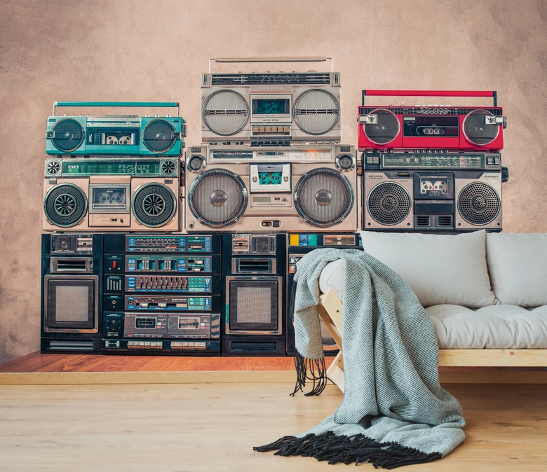 Fototapete Lifestyle Ghettoblaster beige schwarz - Vliestapete Designwalls 2 - 2,55 x 3,5 m 