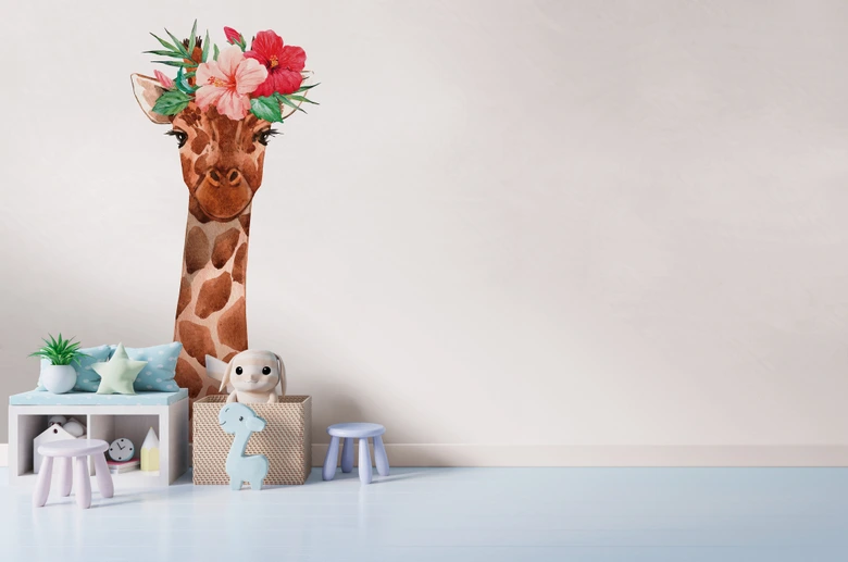 Fototapete Babyzimmer GiraffePortrai weiß braun - Vliestapete Designwalls 2 - 2,55 x 3,5 m 