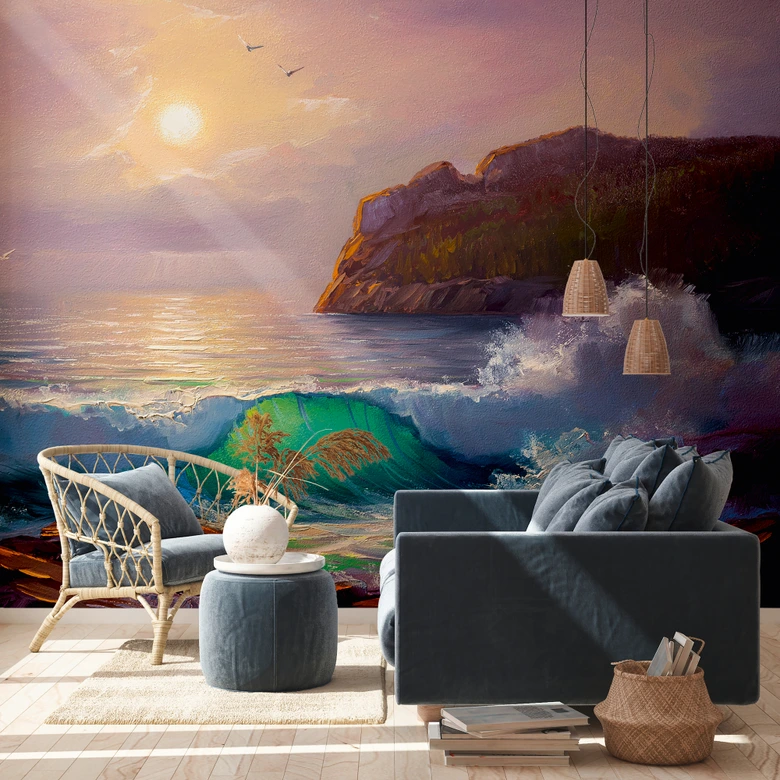 Fototapete Meer PaintingSeasca in violett weiß - Vliestapete Designwalls 2 - 2,55 x 3,5 m 