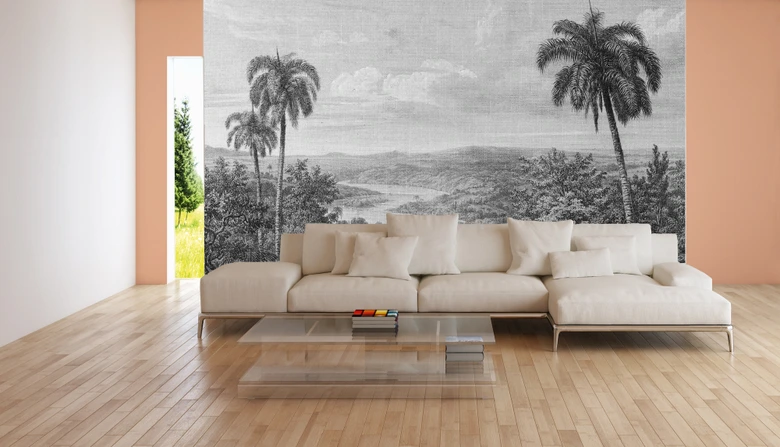 Fototapete Gemälde JungleVintage2 in grau schwarz - Vliestapete Designwalls 2 - 2,55 x 3,5 m 