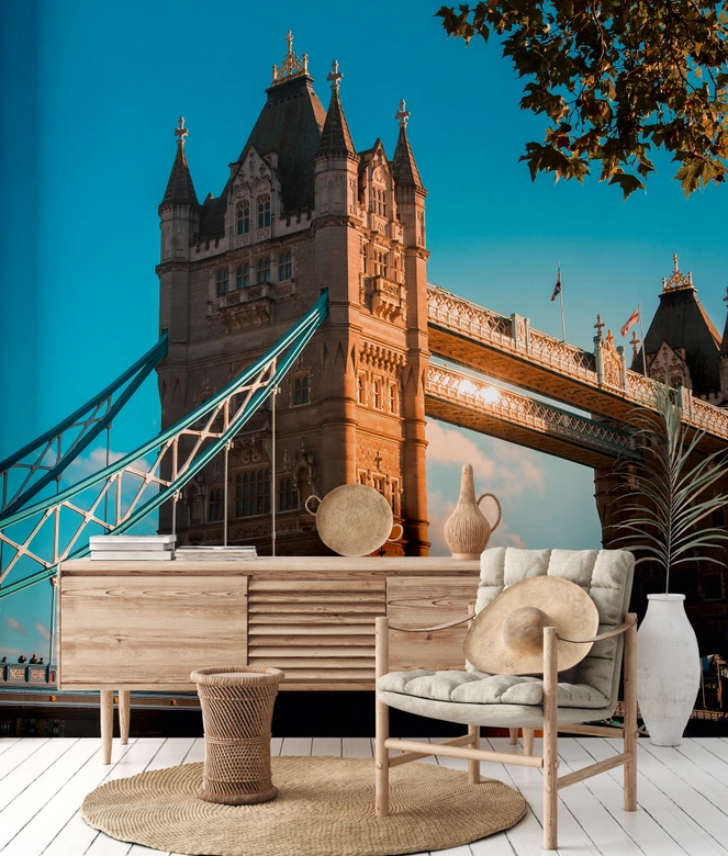 LondonBridge architectuur behang in blauw beige - vliesbehang Designwalls 2 - 2,55 x 3,5 m 