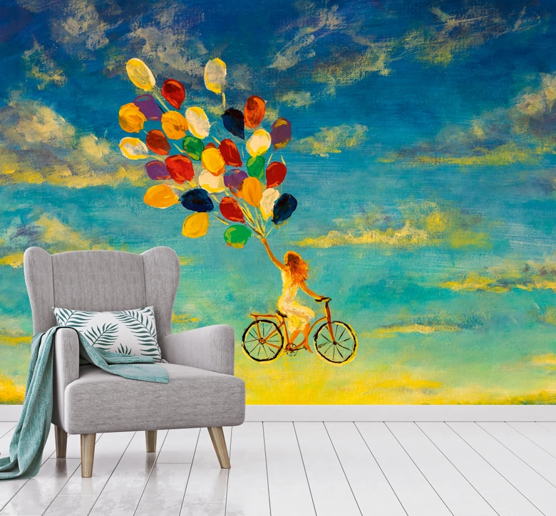 Fototapete Wolken ColoredBalloon in gelb blau - Vliestapete Designwalls 2 - 2,55 x 3,5 m 