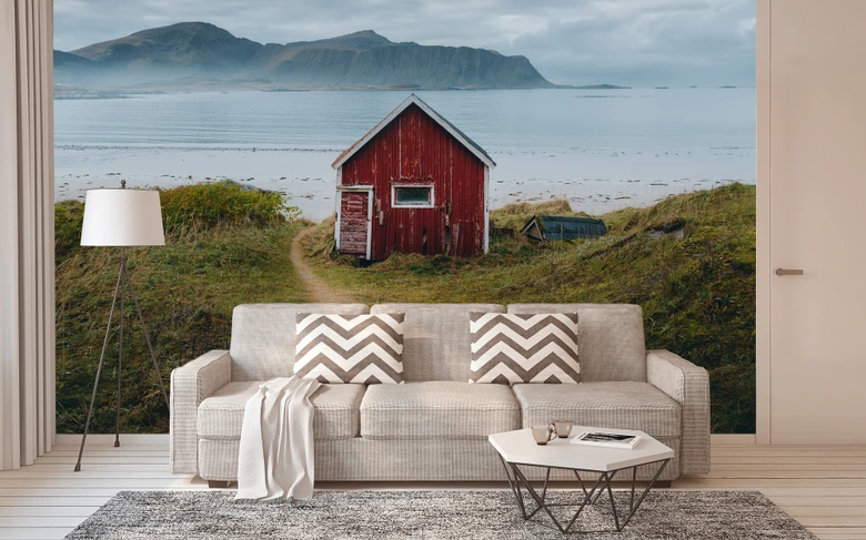 Fototapete Natur NordicCottage in grau grün - Vliestapete Designwalls 2 - 2,55 x 3,5 m 