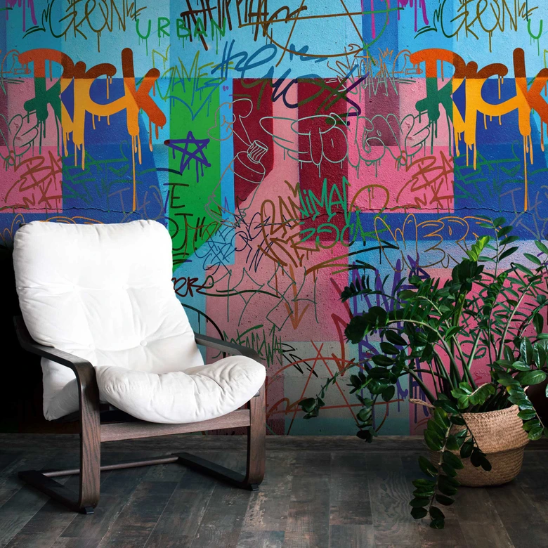 Papier peint graffiti multicolore - papier peint intissé street art design - papier peint chambre jeune 