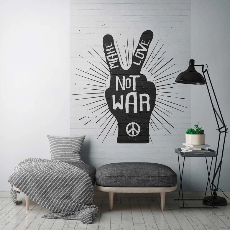 Papier peint street art 'Make Love Not War' - papier peint noir et blanc - papier peint intissé moderne 