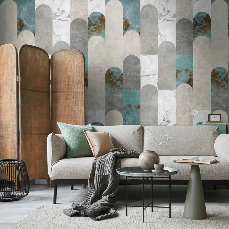 Fotomural geométrico azul grisáceo - papel pintado tejido-no tejido moderno - papel pintado art deco 