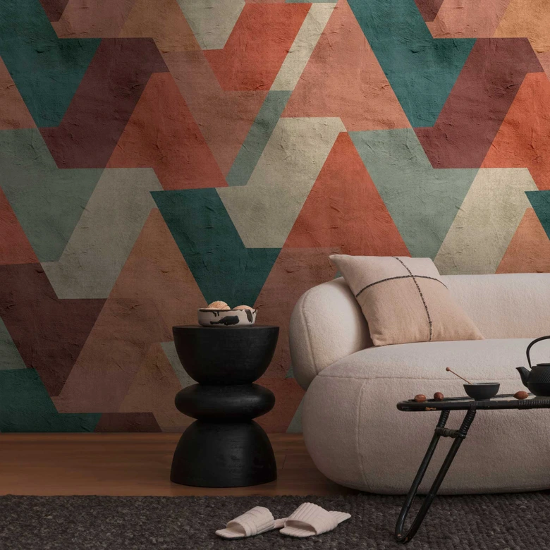 Geometrisk Fototapet i varma färger - non-woven tapet retro prov - modern tapet väggmålning 